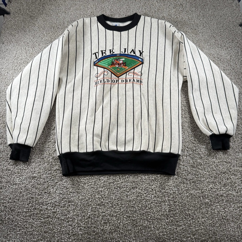 Vintage Field Of Dreams Pinstripe Sweater Mens Large Embroidered Logo Sweatshirt